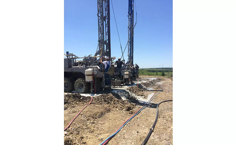 installing geothermal boreholes at the Whisper Valley net zero energy project in Austin, Texas