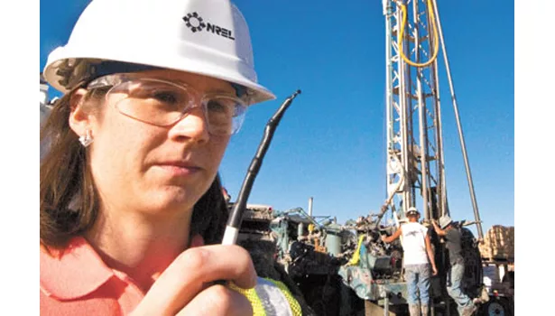 geothermal analyst examines tiny heat sensor