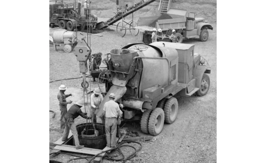 drilling crews fill a caisson with cement