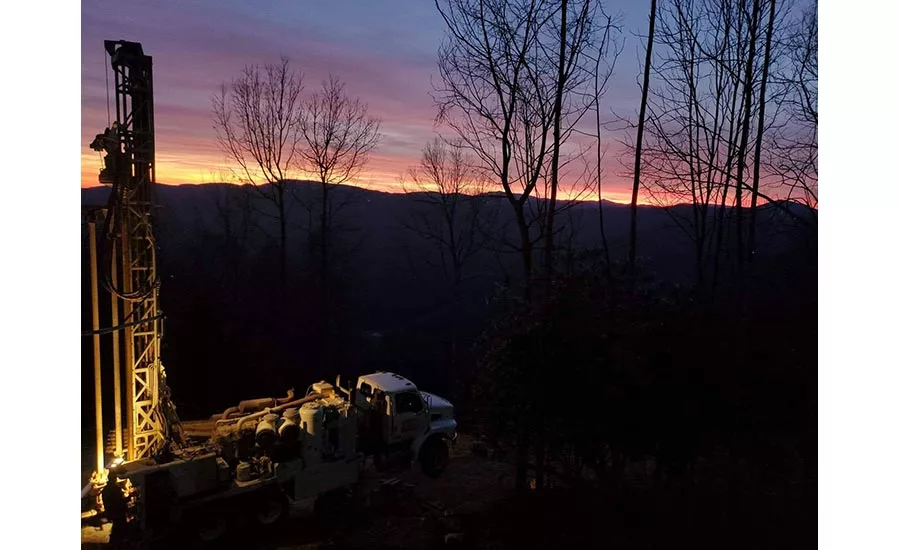 drilling crew works through sundown on a project in Deep Gap, North Carolina