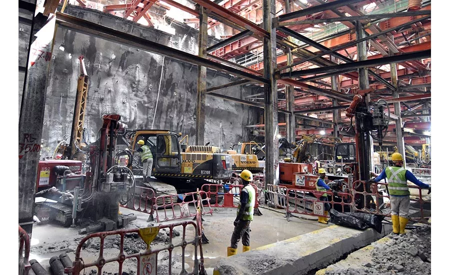 instaling micropiles for a new Mass Rapid Transit (MRT) station