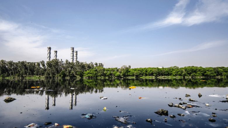 Hazardous waste pictured in a body of water