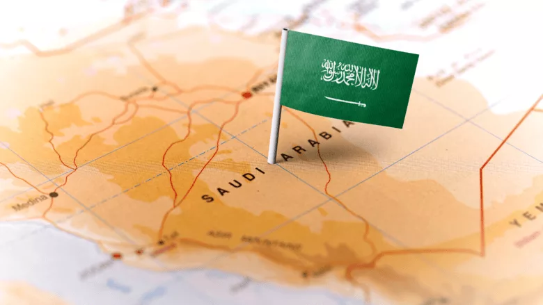 The Saudi Arabian flag on its location