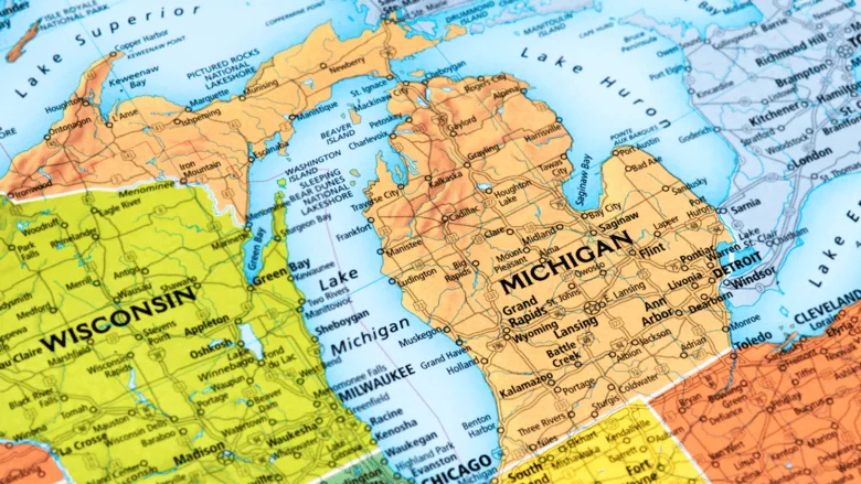 The state of Michigan shown on a map