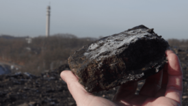 someone holding a shale rock