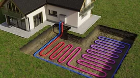 An image of a geothermal heat pump system underneath a house 