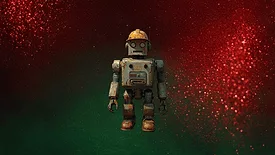 AN image of a robot with a safety hat on.