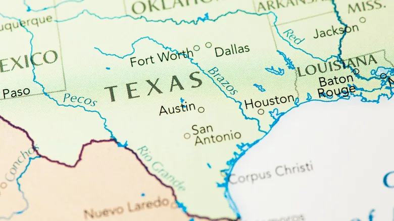 An image of Texas on the map