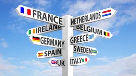 an image of a roadway sign with European nations on it