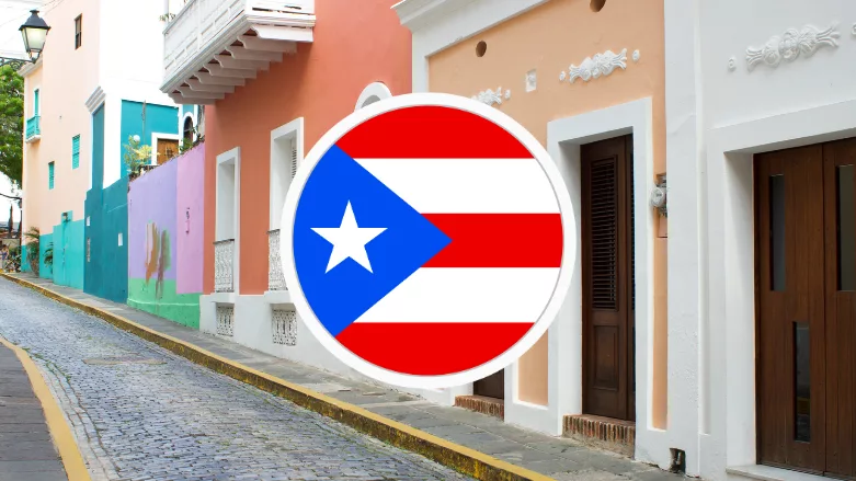 An image of a puerto rican neighborhood with the flag overlayed