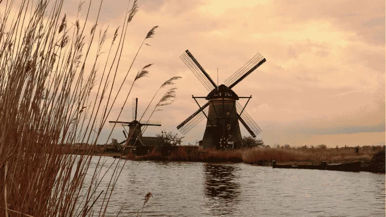 An image of a classic windmill in the Netherlands
