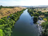 A birds eye view of the San Joaquin River in Fresno, California. 