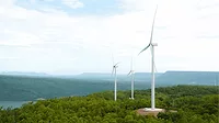 Wind Turbines spin in a field