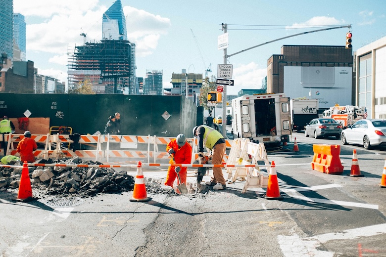 Construction on a downtown street