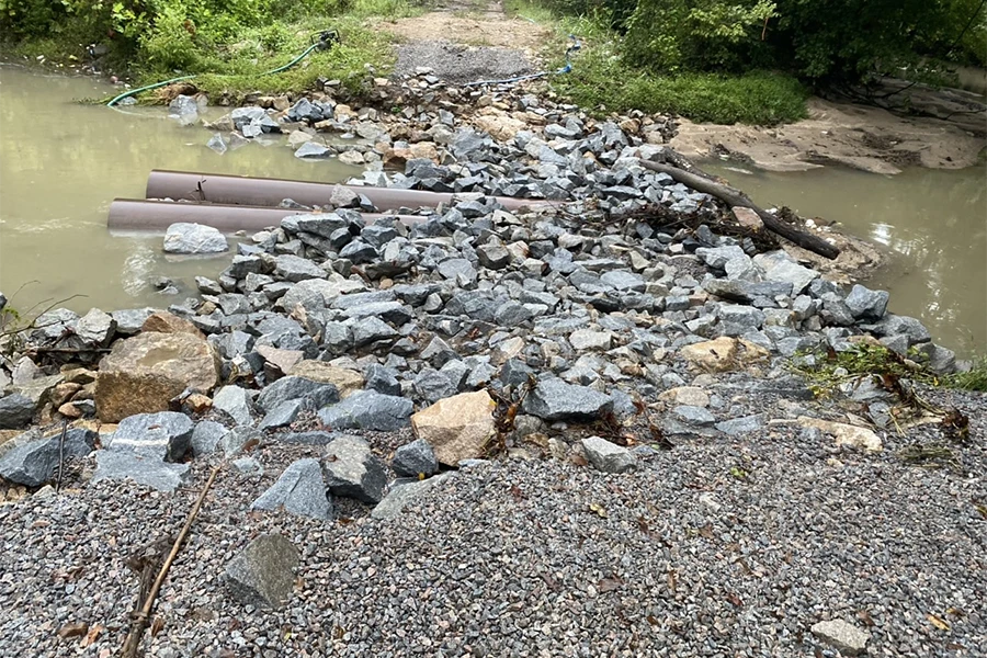 A makeshift rock bridge