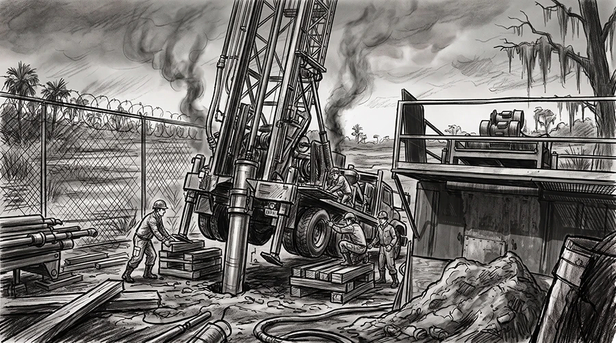 The pipe pushing the rig off the ground