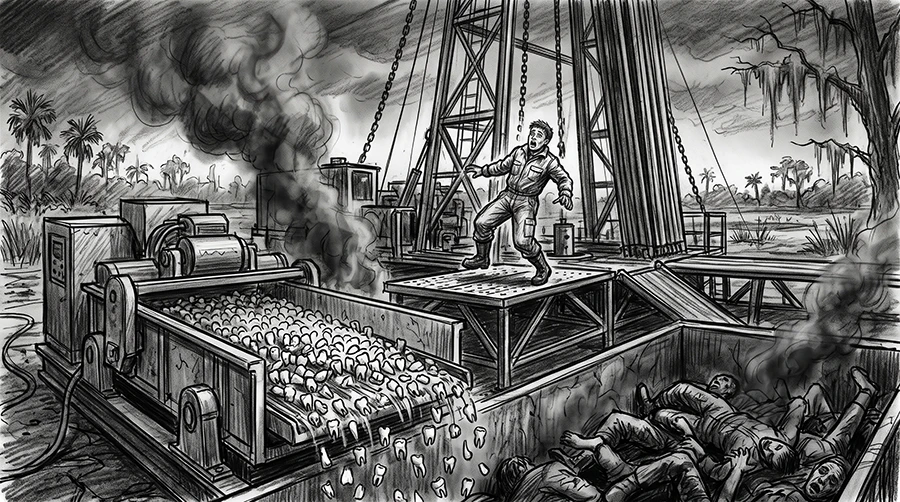 Human teeth coming out of the drilling rig