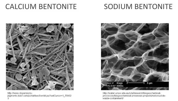 Under a microscope, calcium bentonite,