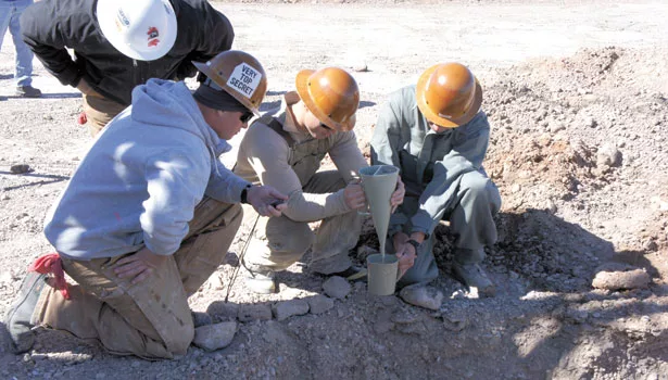 The team checked the Marsh Funnel viscosity, using a Marsh Funnel and a quart cup to indicate the viscosity of the mud in relation to water.