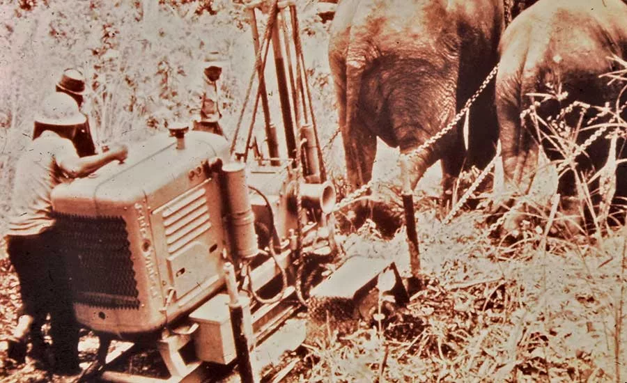 rig pulled by elephants