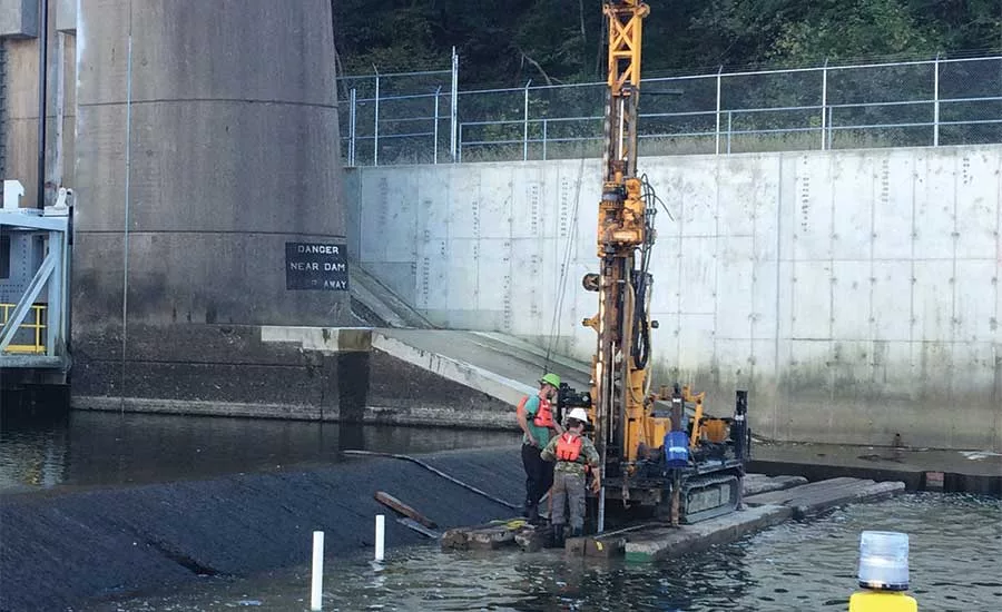 drilling grout curtain at dam