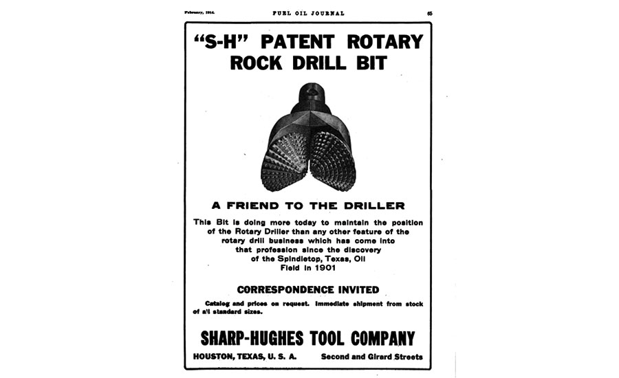 A 1914 ad for bits from the Sharp-Hughes Tool Company