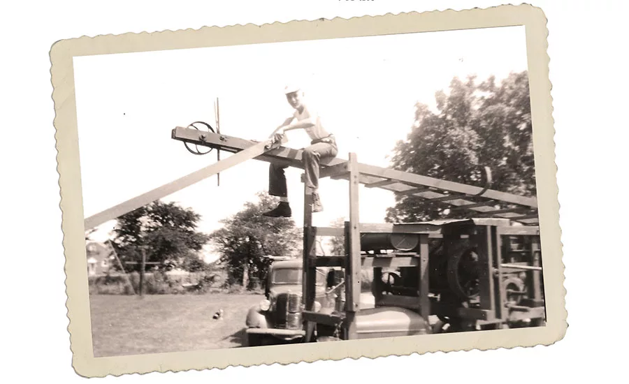 Schmitt with his family's first drilling rig