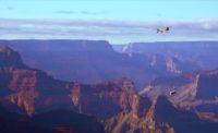 Chinook helicopter flying over the Grand Canyon