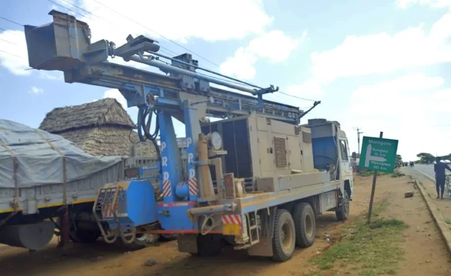 on the road to a remote drilling jobsite in Tanzania
