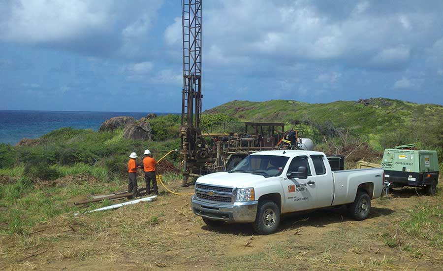 drilling rig set up at coast